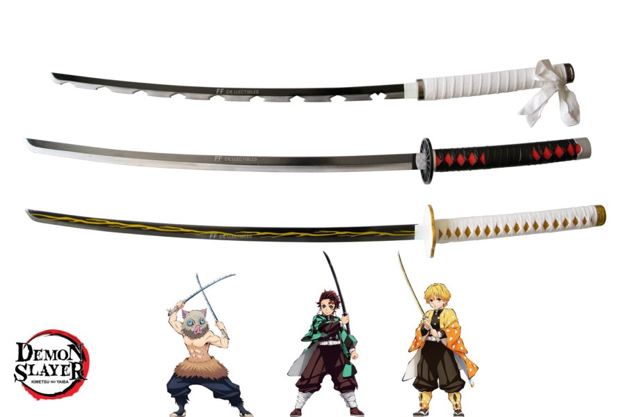 Anime Swords FF COLLECTIBLES | Demon Slayer - Tanjiro, Inosuke, Zenitsu Nakama Sword Set (W Free Swor